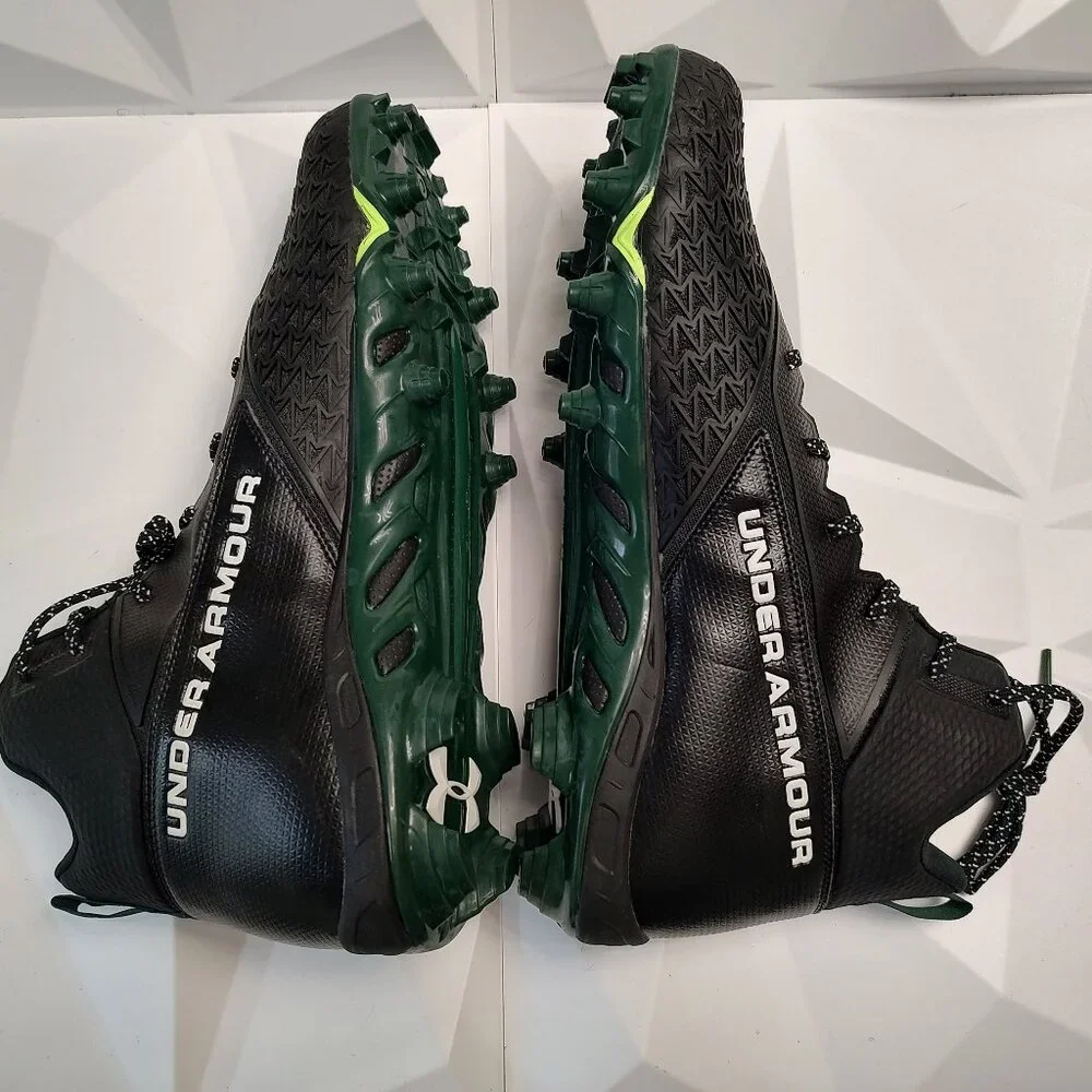Under Armour Mens Football Cleat 16 Black Green Shoe Lacrosse Spine Hammer - Picture 6 of 9